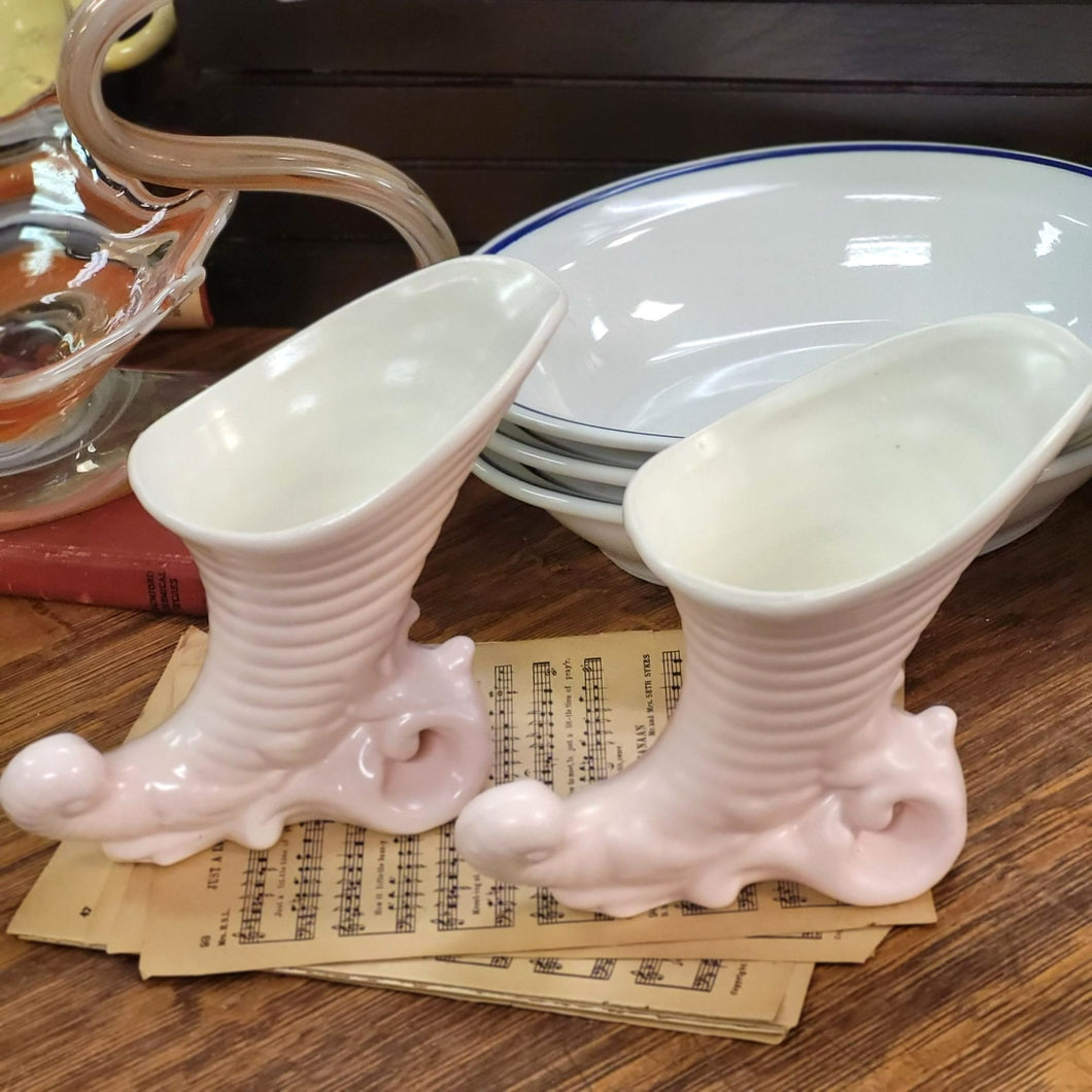 Cornucopia Ceramic Vase/Planter Pink and White set of 2