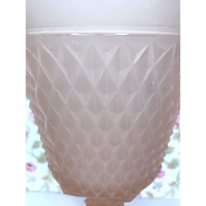 Vintage Pink Satin Diamond Point Chalice Vase, Frosted Depression Glass