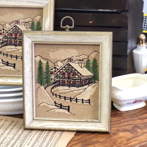 Pair of Vintage Chalet Crewel Embroidery Wall Art