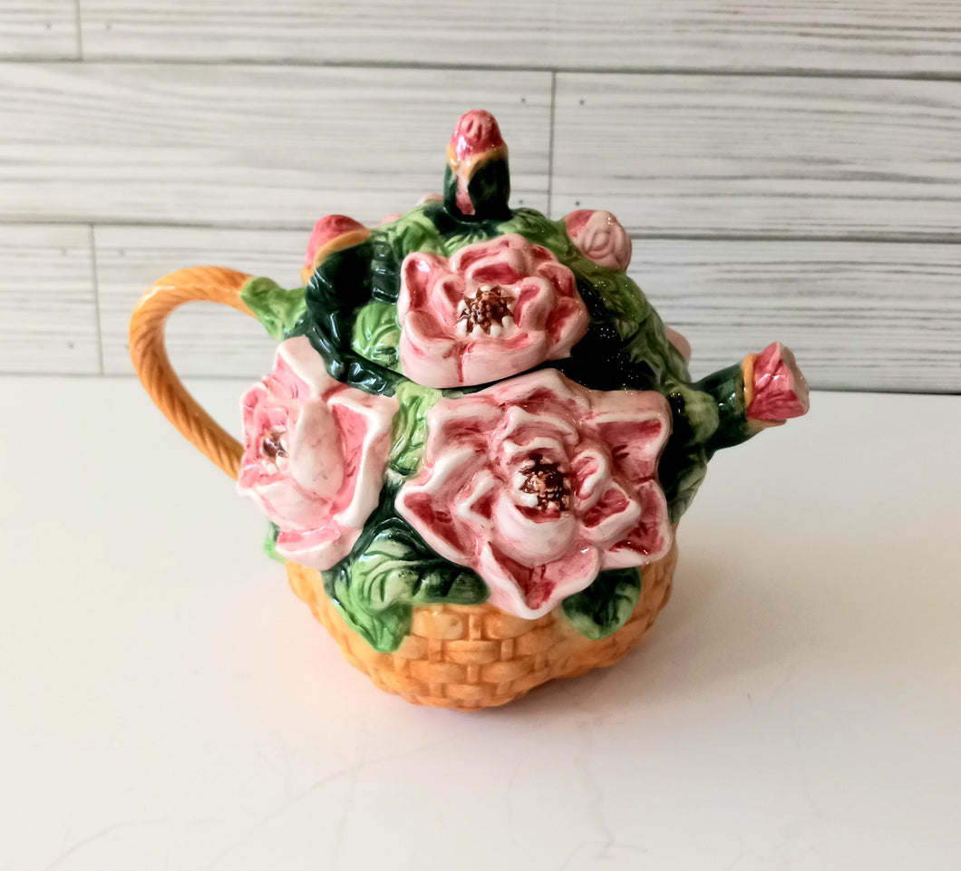 Basket of Pink Roses Ceramic Teapot by Asia Master Group