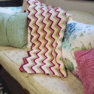 Handmade Crocheted Afghan/Blanket Zig Zag Multi-Colored Pattern