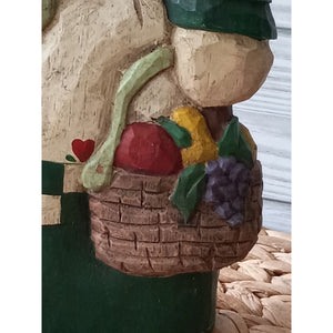 Carved Wooden Country Woman with Basket Made by Midwest of Cannon Falls