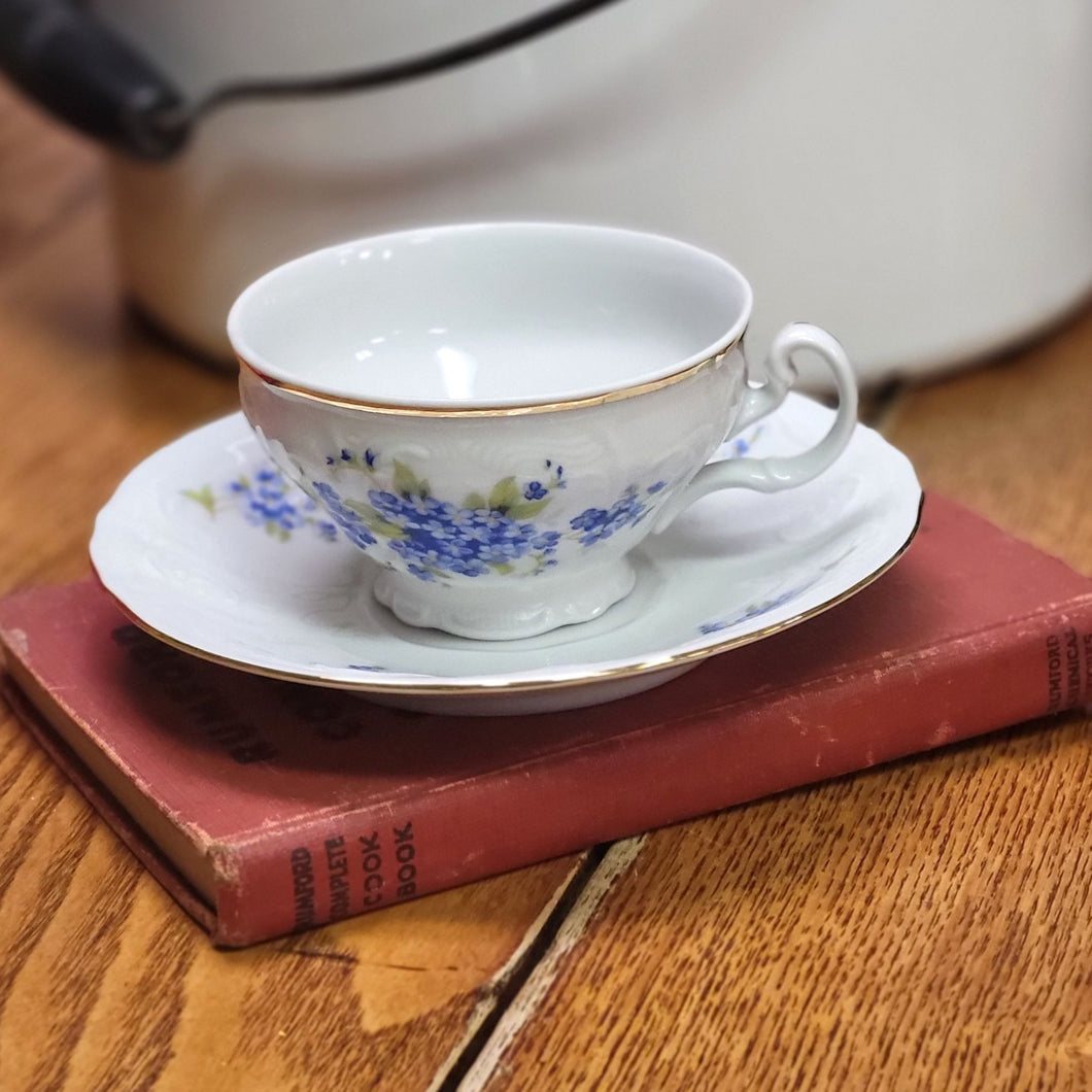 Vintage Bernadotte Czech Republic Porcelain Teacup & Saucer Forget Me Not Design