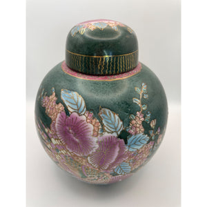 Vintage Chinese Cloisonné Porcelain Ginger Jar - Hand Painted Oriental Lidded Urn/Vase