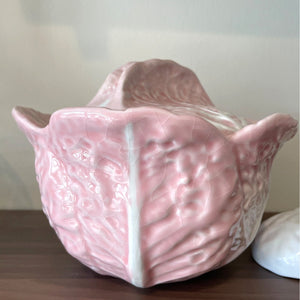 Vintage Pink Ceramic Cabbage Soup Tureen, Lidded Cabbage Bowl With Ladle
