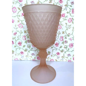 Vintage Pink Satin Diamond Point Chalice Vase, Frosted Depression Glass