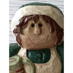 Carved Wooden Country Woman with Basket Made by Midwest of Cannon Falls