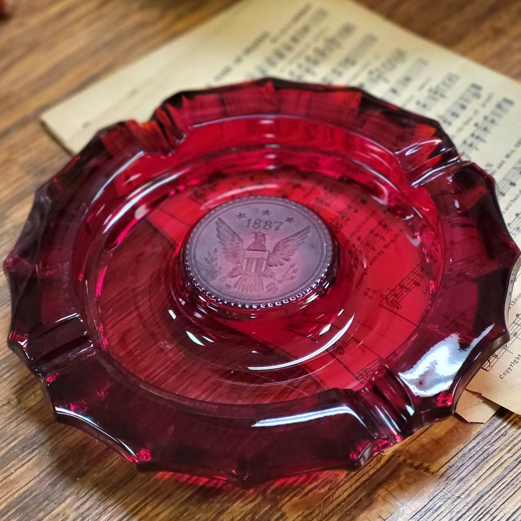 Fostoria Red Ruby Eagle Coin Ashtray