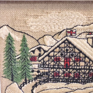 Pair of Vintage Chalet Crewel Embroidery Wall Art