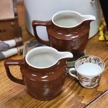 Load image into Gallery viewer, Vintage Hall Pottery Medallion Pitcher #244, Brown and White Milk Pitcher