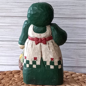 Carved Wooden Country Woman with Basket Made by Midwest of Cannon Falls