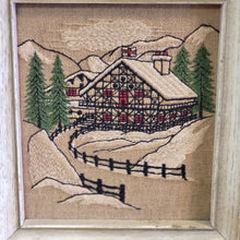 Load image into Gallery viewer, Pair of Vintage Chalet Crewel Embroidery Wall Art