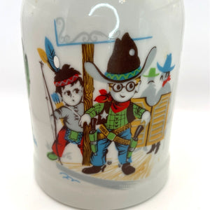 Vintage Child's Cowboys and Indians Mug, German Porcelain Stein