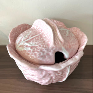 Vintage Pink Ceramic Cabbage Soup Tureen, Lidded Cabbage Bowl With Ladle