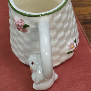 Vintage Avon Ceramic Bunny Creamer, Basket Weave Pattern