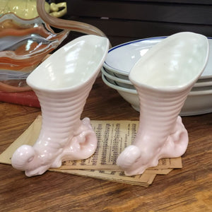 Cornucopia Ceramic Vase/Planter Pink and White set of 2