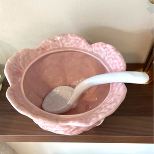 Vintage Pink Ceramic Cabbage Soup Tureen, Lidded Cabbage Bowl With Ladle