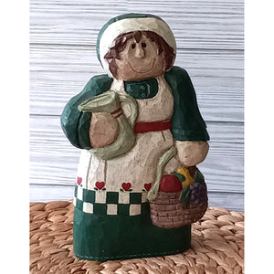 Carved Wooden Country Woman with Basket Made by Midwest of Cannon Falls