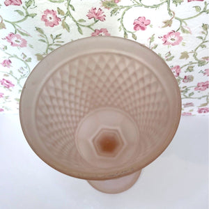 Vintage Pink Satin Diamond Point Chalice Vase, Frosted Depression Glass