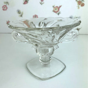 Vintage German Clear Glass Pedestal Taper Candle Holder with Handles