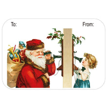 Load image into Gallery viewer, Santa Gift Tag Stickers, Vintage Inspired Christmas Gift To and From Stickers