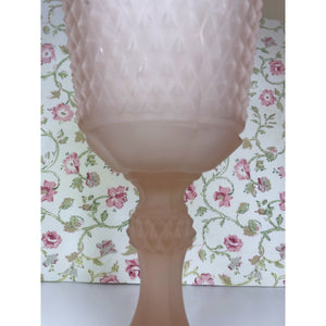 Vintage Pink Satin Diamond Point Chalice Vase, Frosted Depression Glass