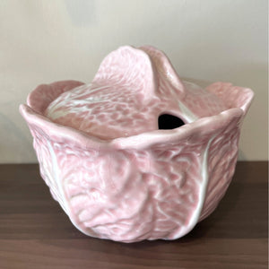 Vintage Pink Ceramic Cabbage Soup Tureen, Lidded Cabbage Bowl With Ladle