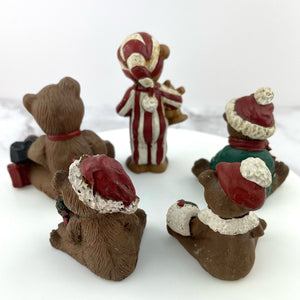 Vintage Rustic Christmas Bear Figurine Collection Set of 5 Holiday Teddy Bears