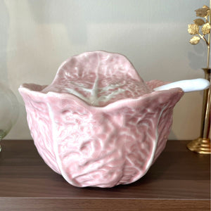 Vintage Pink Ceramic Cabbage Soup Tureen, Lidded Cabbage Bowl With Ladle