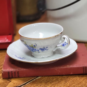 Vintage Bernadotte Czech Republic Porcelain Teacup & Saucer Forget Me Not Design