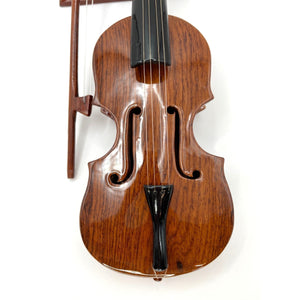 Miniature Wooden Violin with Bow on a Wooden Base, Made in Vietnam