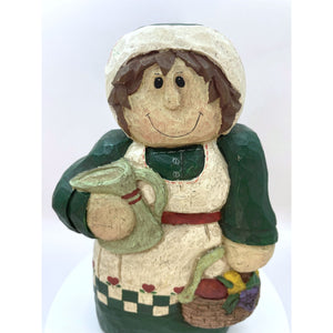 Carved Wooden Country Woman with Basket Made by Midwest of Cannon Falls