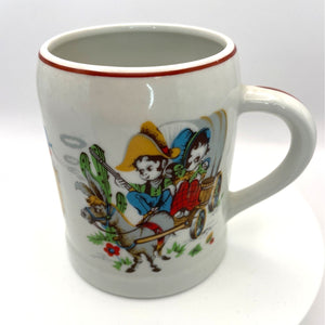 Vintage Child's Cowboys and Indians Mug, German Porcelain Stein