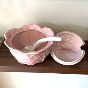 Vintage Pink Ceramic Cabbage Soup Tureen, Lidded Cabbage Bowl With Ladle