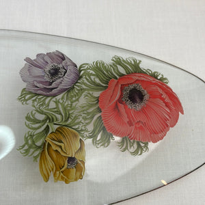 Vintage Chance Glass Fiestaware Anemone-Pattern Oval Glass Dish/Tray with Floral Design