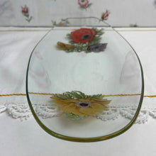 Load image into Gallery viewer, Vintage Chance Glass Fiestaware Anemone-Pattern Oval Glass Dish/Tray with Floral Design