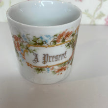 Load image into Gallery viewer, Vintage Porcelain Children&#39;s Cup with &quot;A Present&quot; Print, Made in Germany