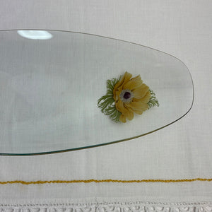 Vintage Chance Glass Fiestaware Anemone-Pattern Oval Glass Dish/Tray with Floral Design