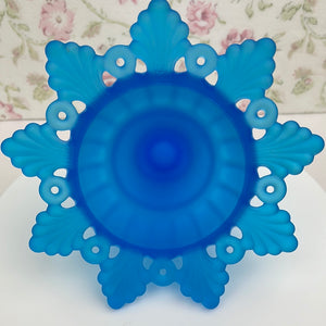 Westmoreland Blue Satin Glass/Frosted Ring and Petals Pattern Candle Holder