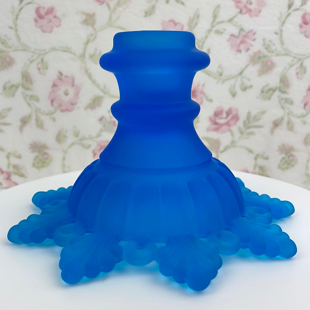 Westmoreland Blue Satin Glass/Frosted Ring and Petals Pattern Candle Holder