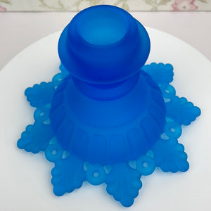 Westmoreland Blue Satin Glass/Frosted Ring and Petals Pattern Candle Holder
