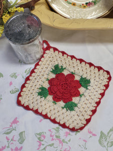 Vintage Crocheted Trivet - Rose