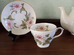 Vintage Duchess Bone China English Teacup and Saucer with Pink Floral Design