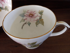 Vintage Duchess Bone China English Teacup and Saucer with Pink Floral Design