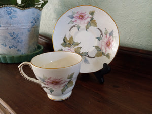 Vintage Duchess Bone China English Teacup and Saucer with Pink Floral Design