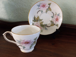 Vintage Duchess Bone China English Teacup and Saucer with Pink Floral Design