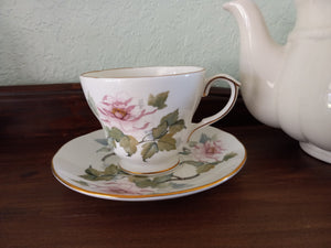 Vintage Duchess Bone China English Teacup and Saucer with Pink Floral Design