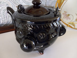 Vintage Pottery Clown Teapot Dark Brown Teapot Clown Collectible Teapot Metal wire coil handle Clown decor