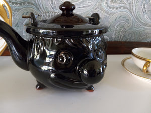 Vintage Pottery Clown Teapot Dark Brown Teapot Clown Collectible Teapot Metal wire coil handle Clown decor