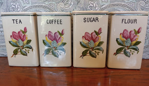 Vintage Royal Sealy Japan Ceramic Canisters, Hand Painted Floral Design